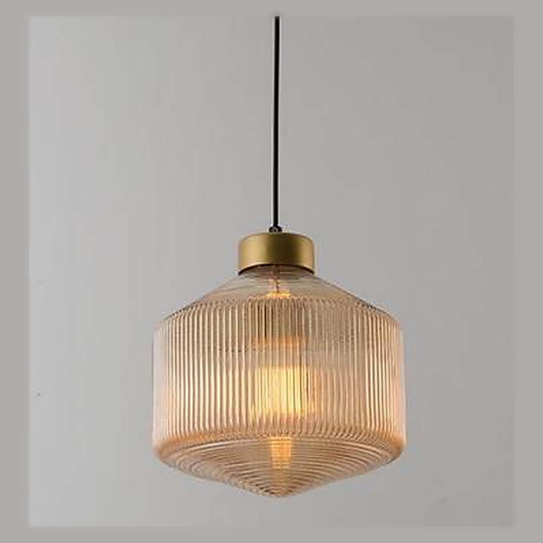 Amber Ribbed Glass Pendant